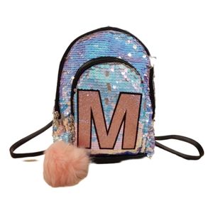 Justice Blue Purple and Pink Sequin small Backpack with M monograms